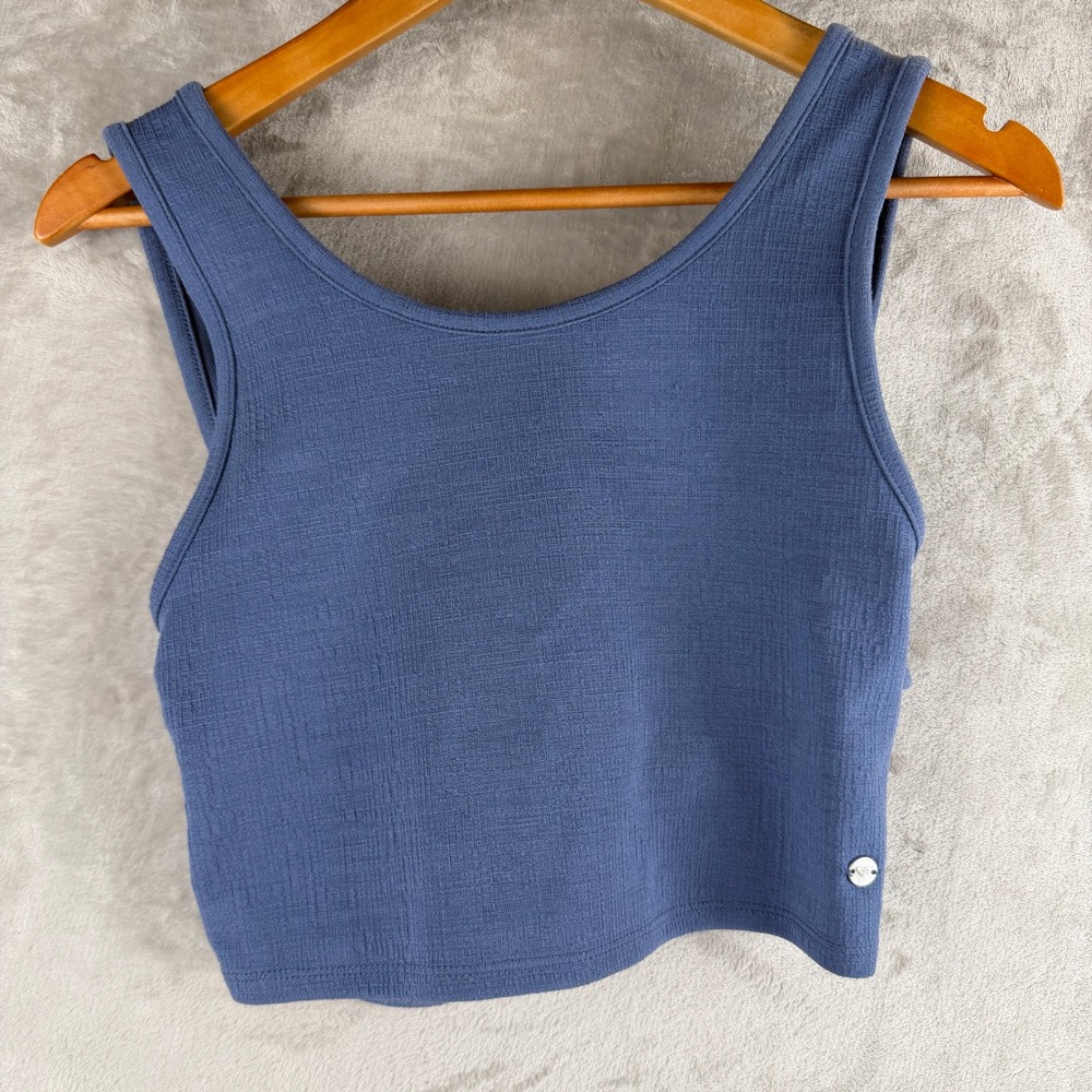Roxy Womens Blue Textured Crossover Open Back Sleeveless Crop Tank‎ Top Large